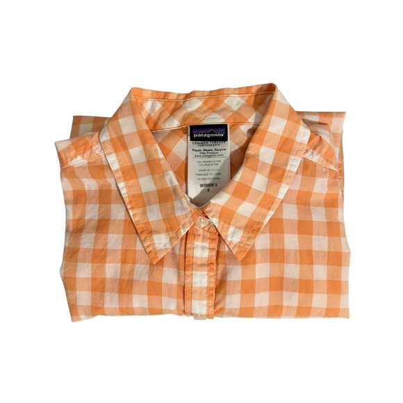 Patagonia Tops - Patagonia Womens‎ Button Up Shirt  Orange White Gingham Check Organic Cotton